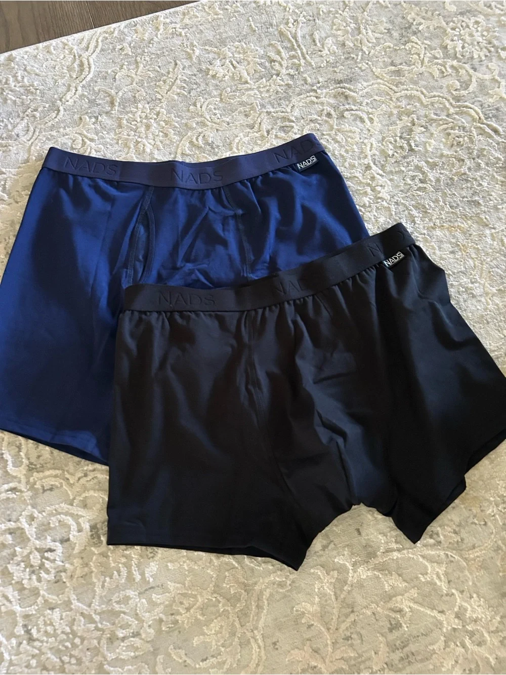 NWOT NADS 2 pair Black and Blue 100% Certified Organic Boxer Briefs XL